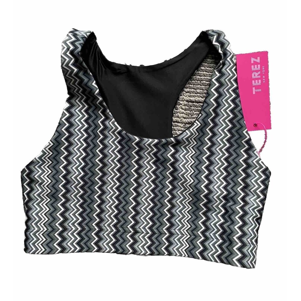 TEREZ NWT Women’s‎ Size L Striped Black Grey Sports Bra
